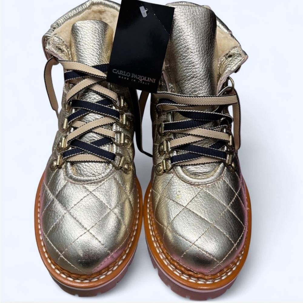 Women's Gold Lace-Up Boots